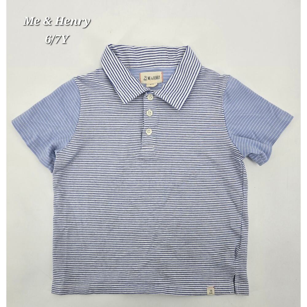 Me & Henry Boys Blue/ White  Striped Polo Shirt
Size: 6/7Y
